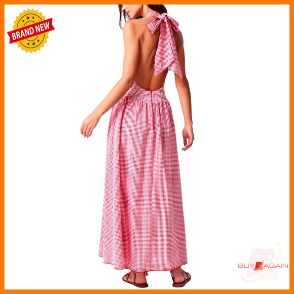 polo halter dress 1950s CHARELLA plaid cotton HALTER dress small main image 1